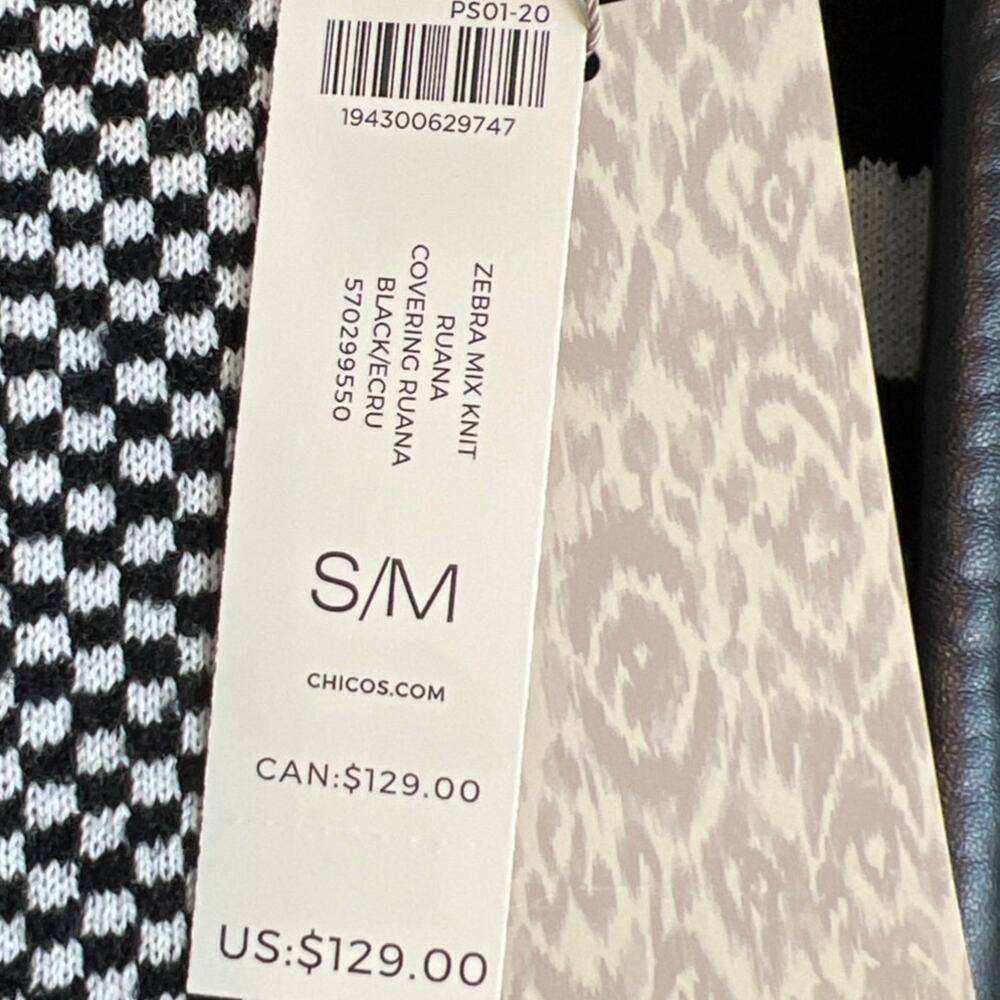 Chico’s Ruana Wrap Size S/M Zebra Mixed Knit NWT Colorblock Patchwork Versatile - Picture 11 of 11